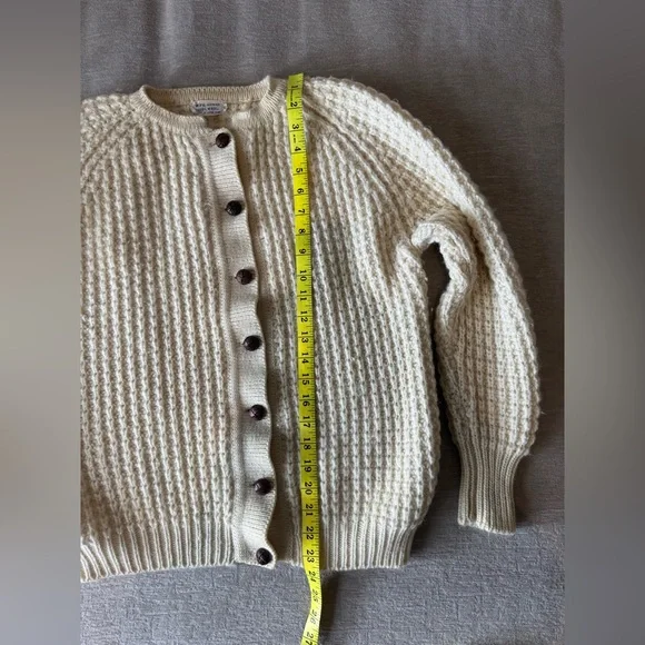 Vintage 100% Wool Chunky Knit Cardigan Cream Fisherman Sweater WPL 13436 Size 40 - Picture 14 of 14